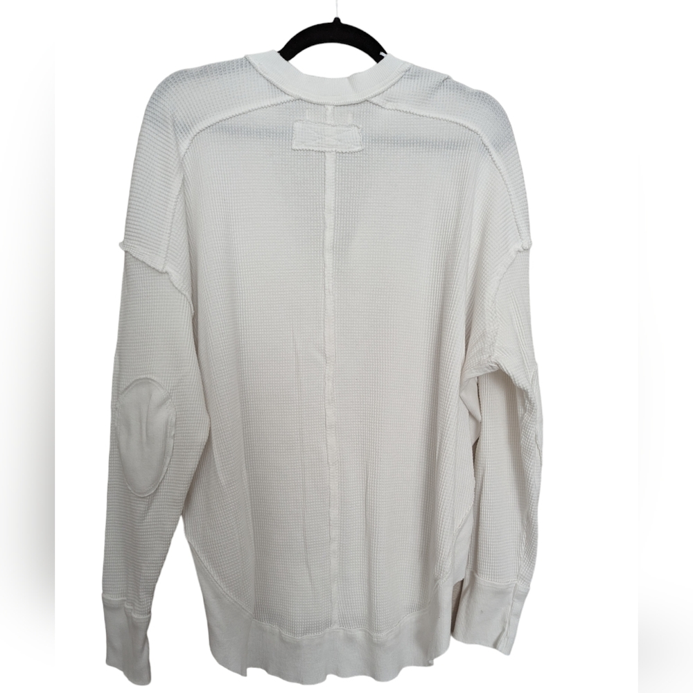 FREE PEOPLE Owen Ivory Waffle Knit Oversized Long Sleeve Thermal Top Small - Picture 4 of 10